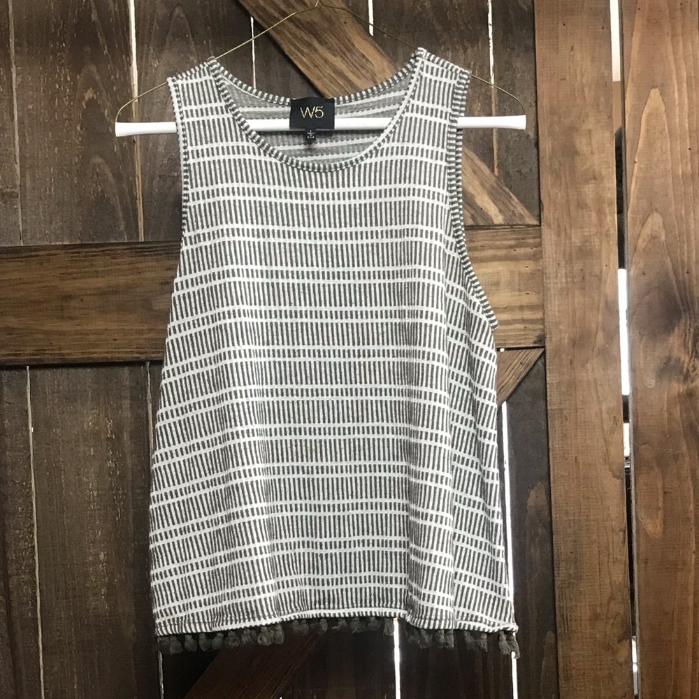 Anthropologie W5 Striped Tassel Trim Tank Top L